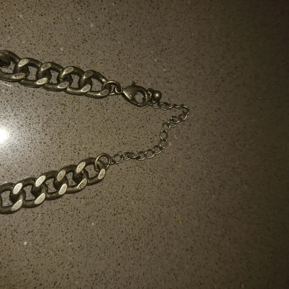 Silver Chain Necklace with Studded V Pendant